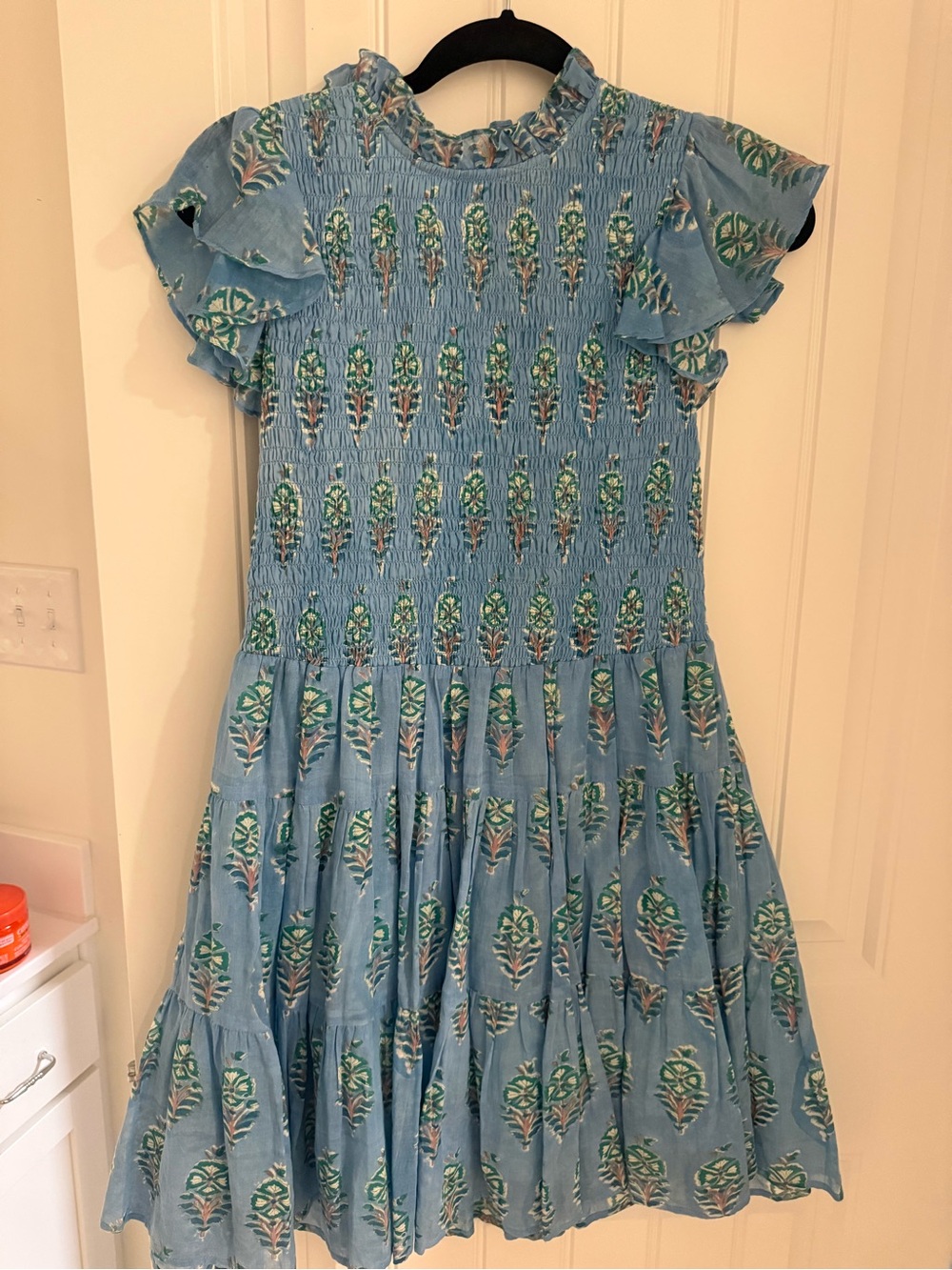 Oliphant Smocked Dress with Flutter Sleeves